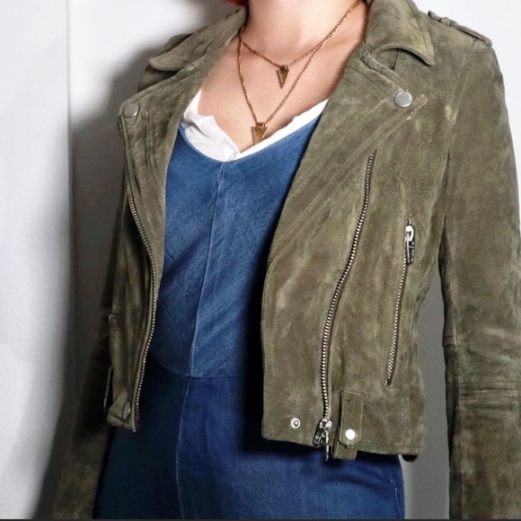 BLANK NYC- Genuine Suede Olive Green Biker Jacket - Picture 3 of 9